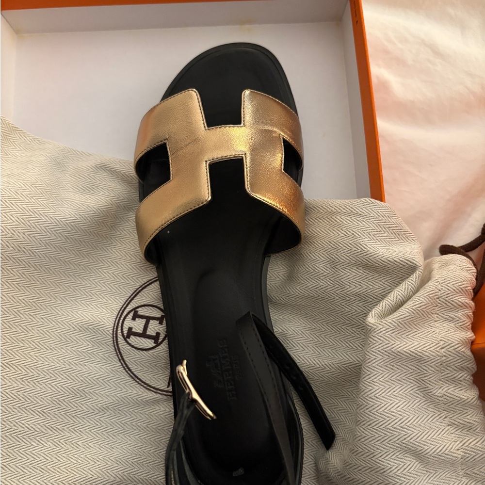 Hermes Black and Gold Women's Sandals